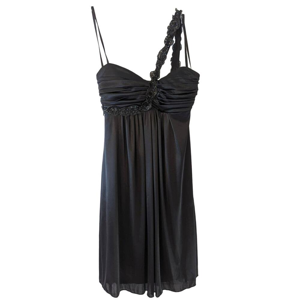 B. Smart Black One Shoulder Beaded Slinky Babydoll Formal Dress size 3/4